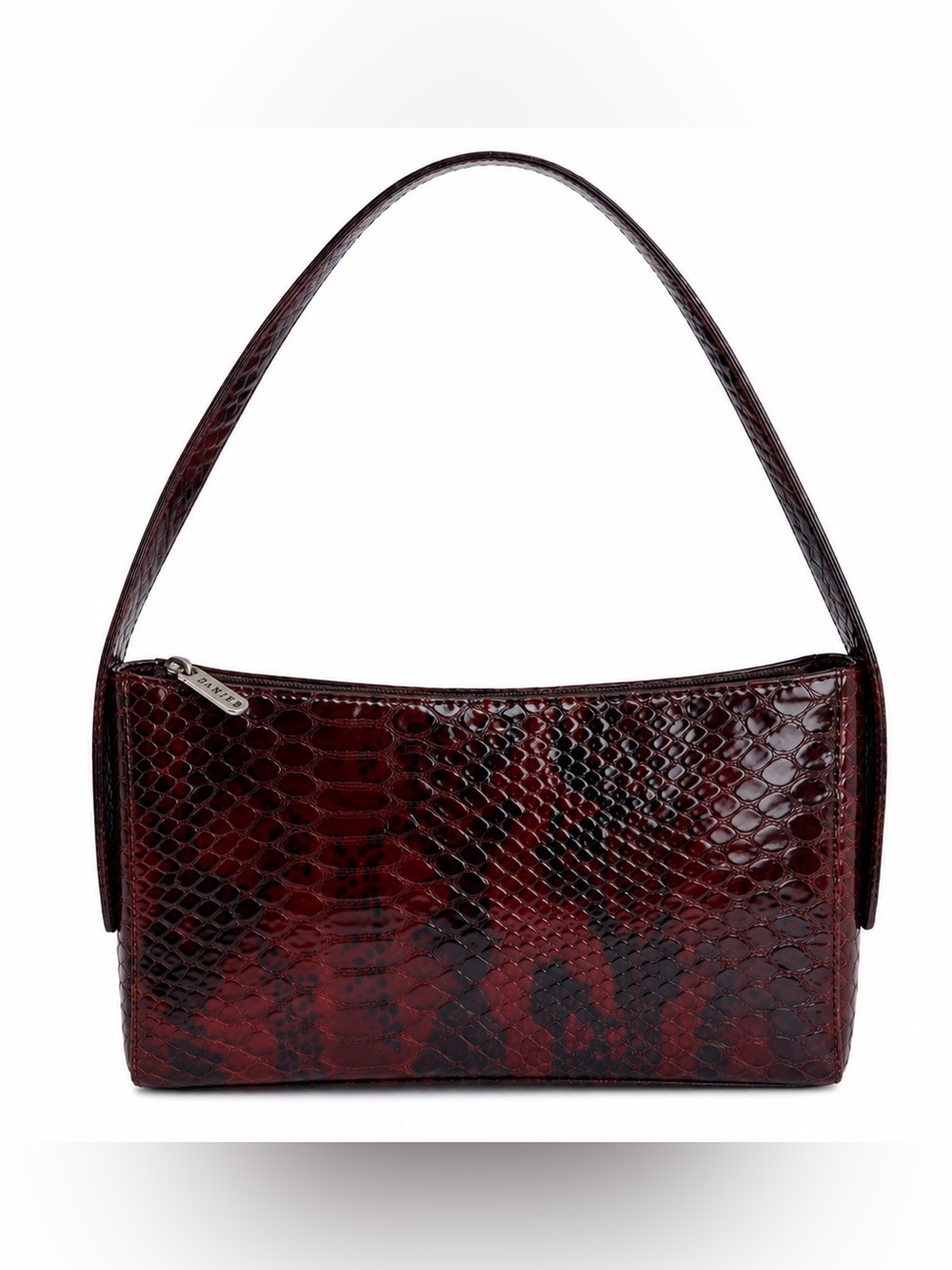 Danier Y2K Oxblood Reptile Embossed Leather Shoulder Bag 90s Purse Snakeskin EUC